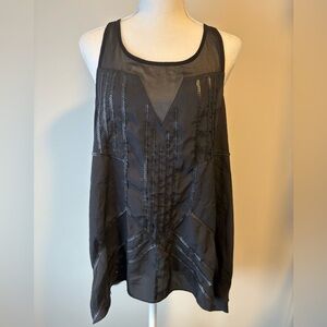 Gentle Fawn Black Sheer Sequin Racerback Tank Top | Size Large